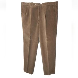 Designer Brisson Corduroy Trousers Men 40 X 33 Brown Pleated Taper Luxury France